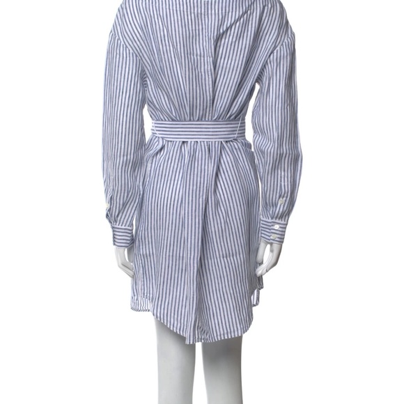 FRAME Denim Linen Blue & White Striped Long Sleeve Shirt Dress w/Tie Waist Sz M - Picture 3 of 16